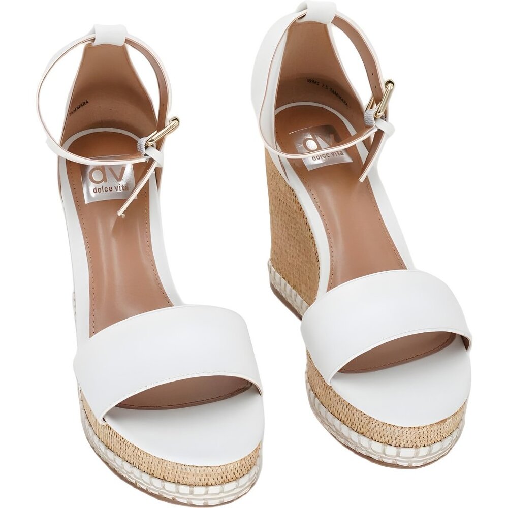 DV Dolce Vita Tammara White Ankle Strap Platform Wedge Sandals Women US 7.5